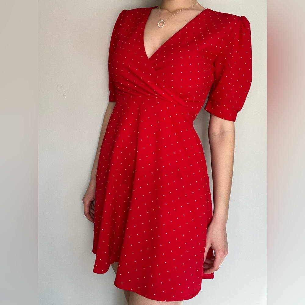 Elegant Red Polka Dot Dress